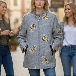 Whimsy Floral Embroidered bohemian coat by monte milano
Size small